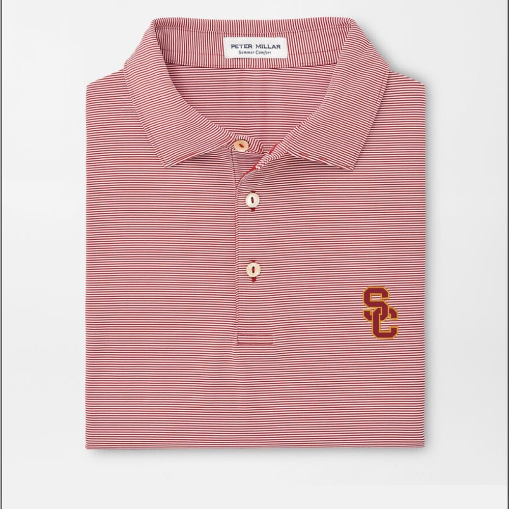 Peter Millar White and Red Striped Polo